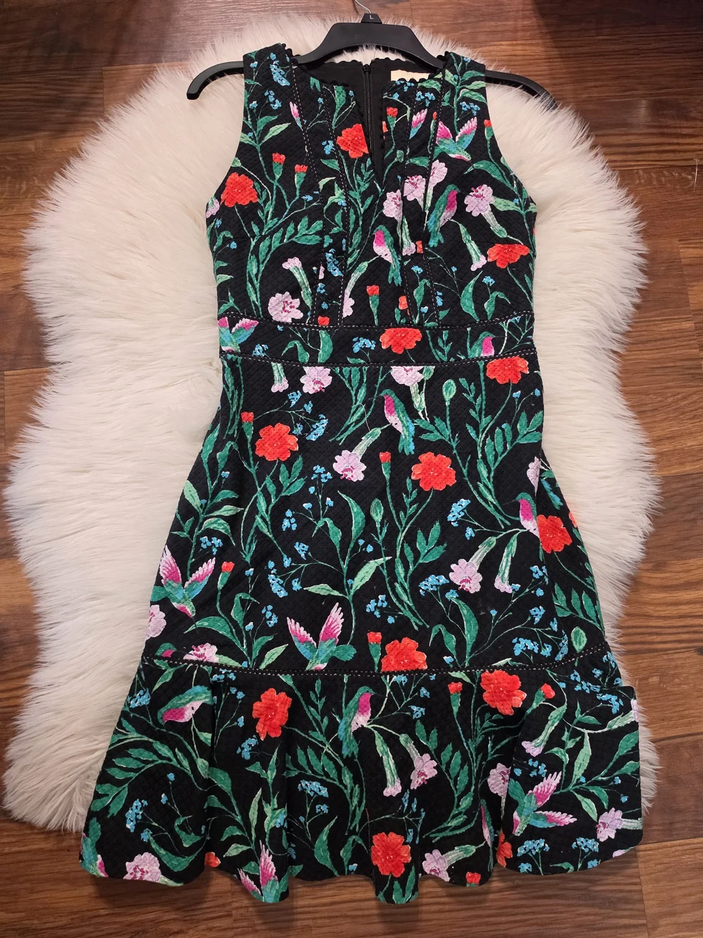 kate spade Black Floral Embroidered V-Neck Mini Dress